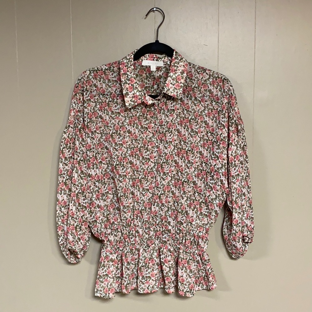 Anthropologie Eri + Ali floral collared top Small